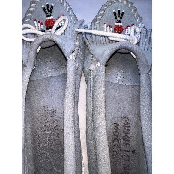 Minnetonka Thunderbird Moccasins Women’s Size 7 Blue Suede Beaded Slip On Shoes - Picture 8 of 12